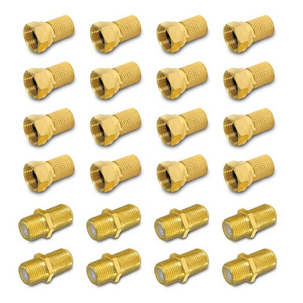 16x F-Stecker 7 – 7,4 mm + 8x F-Verbinder vergoldet – Koaxialkabel Zubehör für SAT TV