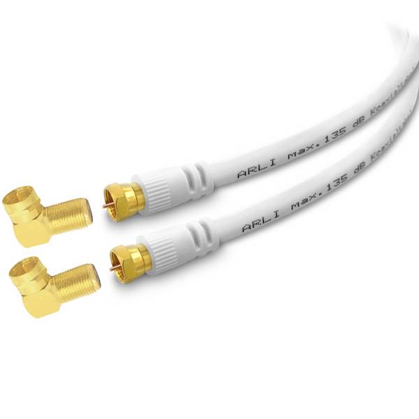 2m ARLI HD Sat Doppel Winkel Anschlusskabel weiß vergoldete F-Stecker & Winkeladapter