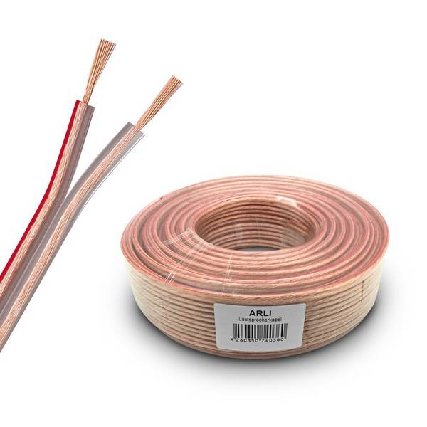 25m Lautsprecherkabel transparent – 2 x 2,5 mm² CCA flexibel mit Markierung für HiFi PA Auto Boxen