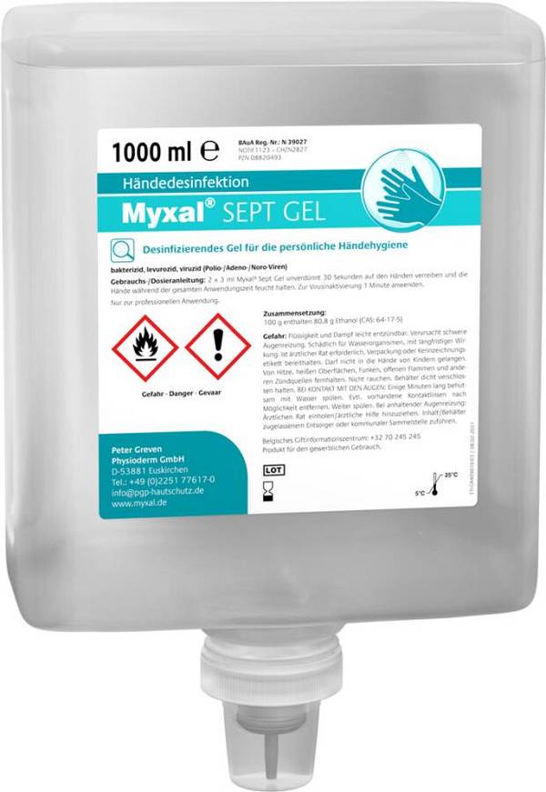 Desinfektionsmittel MYXAL® SEPT Gel 13743-006 Inhalt 1 l Ausführung unparfümiert Gebinde Neptuneflasche geeignet für Spe