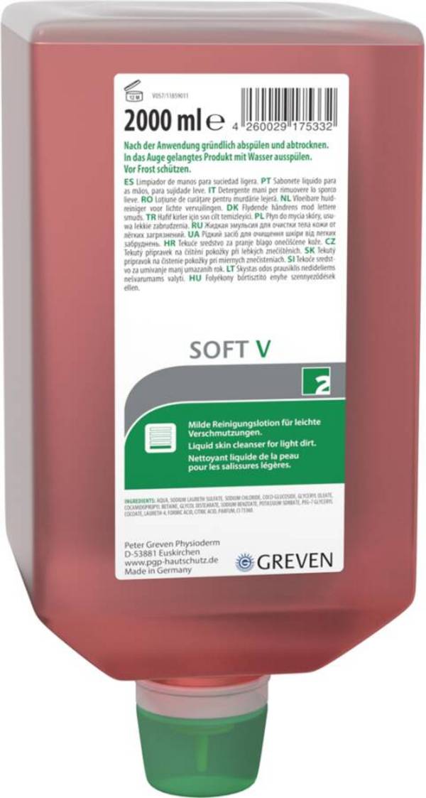 Hautreinigungslotion GREVEN® SOFT V 13992-005 Inhalt 2 l Ausführung parfümiert Gebinde Varioflasche geeignet für Spender