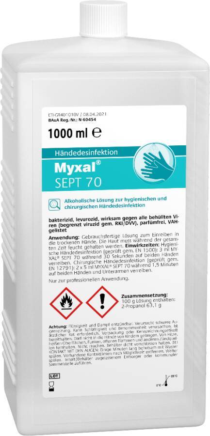 Desinfektion MYXAL® SEPT 70 14021-005 Inhalt 1 l Ausführung unparfümiert Gebinde Hartflasche geeignet für Spender Euroma-0
