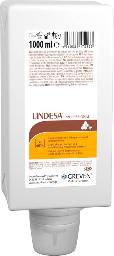 Hautschutzcreme LINDESA® PROFESSIONAL 13640-002 Inhalt 1 l Ausführung parfümiert Gebinde Varioflasche geeignet für Spend-0
