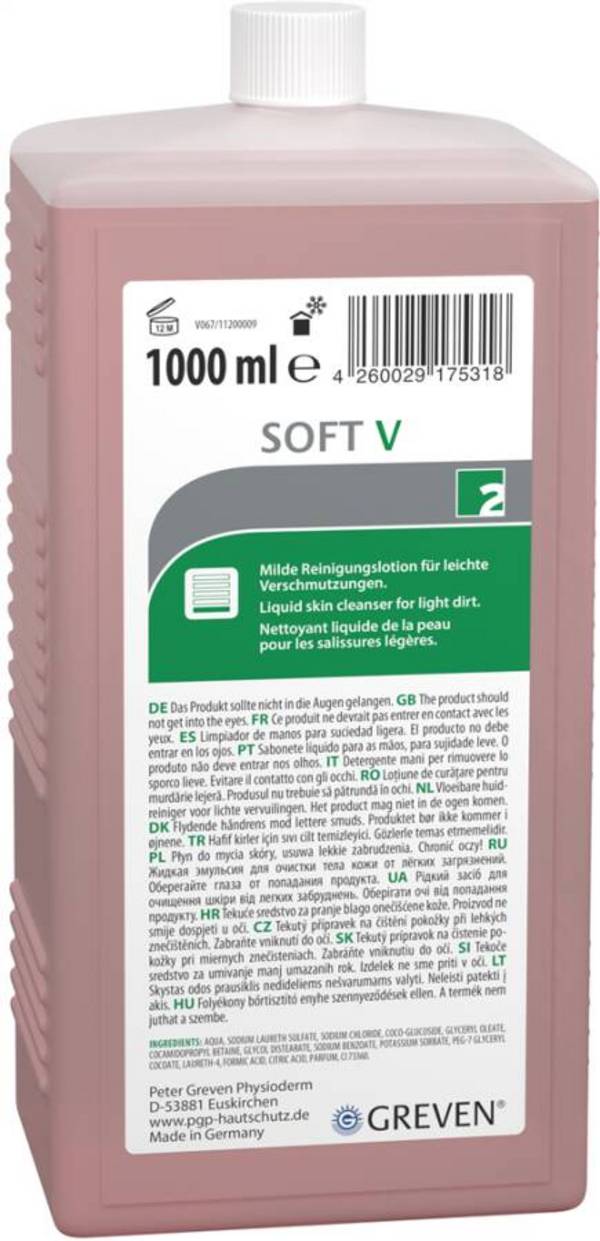 Hautreinigungslotion GREVEN® SOFT V 13992-004 Inhalt 1 l Ausführung parfümiert Gebinde Hartflasche geeignet für Spender