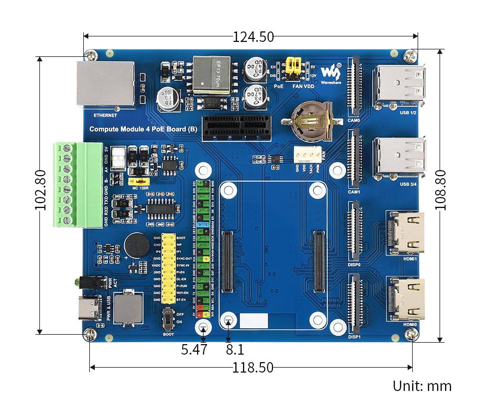 WaveShare IO Board with PoE (Type B) for Raspberry Pi Compute Module 4-4