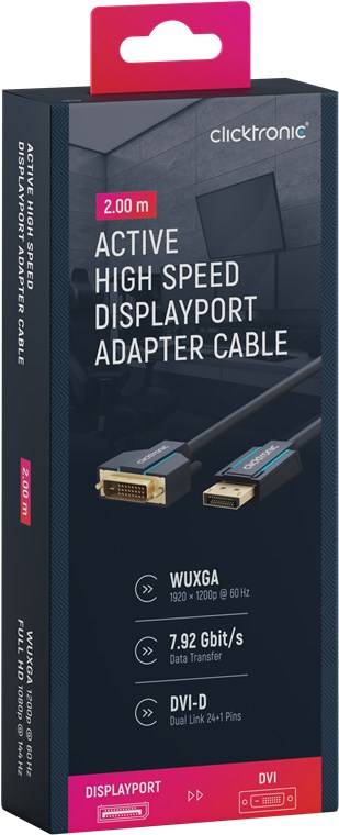 Clicktronic 70729 Aktives DisplayPort auf DVI-D Kabel Adapterkabel HD Monitorkabel Bildschirmkabel DP Stecker Grau 2m-5