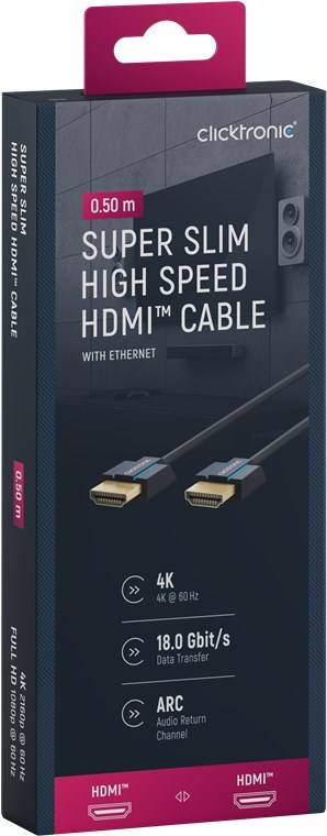 Clicktronic 70701 Ultra-Slim High-Speed-HDMI™-Kabel mit Ethernet, UHD 4K @ 60 Hz Monitorkabel, Schirmung, 0.50 m, Grau-5