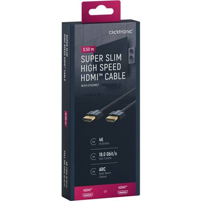 Clicktronic 70701 Ultra-Slim High-Speed-HDMI™-Kabel mit Ethernet, UHD 4K @ 60 Hz Monitorkabel, Schirmung, 0.50 m, Grau-5