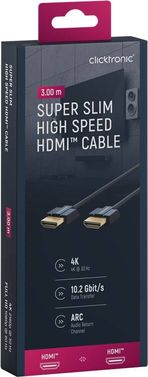 Clicktronic 70705 Ultra-Slim High-Speed-HDMI™-Kabel mit Ethernet, UHD 4K @ 60 Hz Monitorkabel, Schirmung, 3.00 m, Grau-10