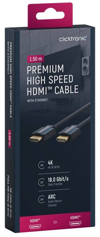 Clicktronic 70302 Premium-High-Speed-HDMI™-Kabel mit Ethernet, UHD 4K @ 60 Hz Monitorkabel, Schirmung, 1.50 m, Grau-10