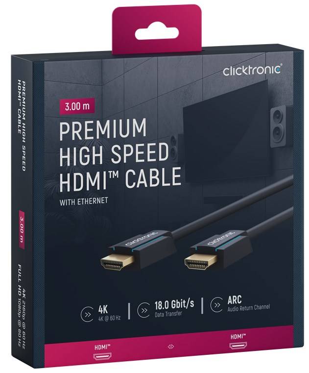 Clicktronic 70304 Premium-High-Speed-HDMI™-Kabel mit Ethernet, UHD 4K @ 60 Hz Monitorkabel, Schirmung, 3.00 m, Grau-10