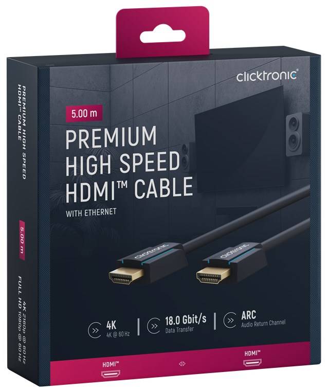 Clicktronic 70305 Premium-High-Speed-HDMI™-Kabel mit Ethernet, UHD 4K @ 60 Hz Monitorkabel, Schirmung, 5.00 m, Grau-10