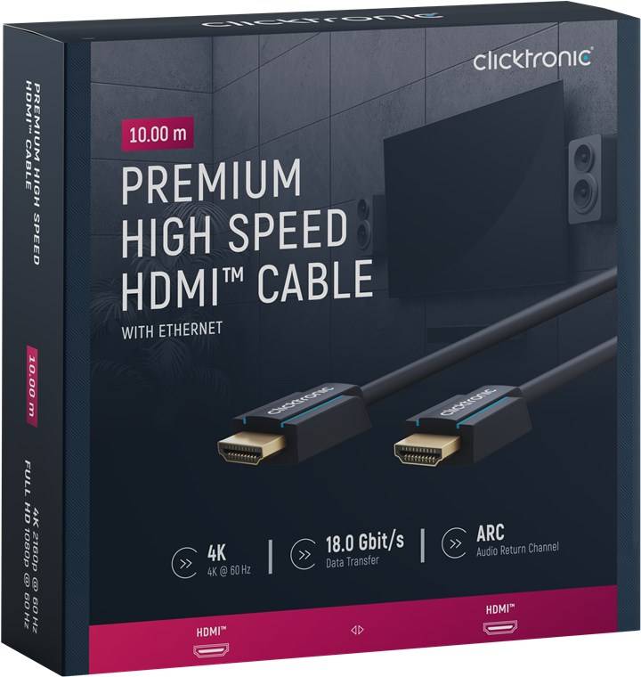 Clicktronic 70307 High-Speed-HDMI™-Kabel mit Ethernet, UHD 4K @ 60 Hz Monitorkabel Schirmung HDMI™-Stecker 10.00 m, Grau-9