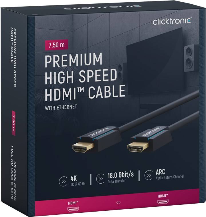 Clicktronic 70306 High-Speed-HDMI™-Kabel mit Ethernet, UHD 4K @ 60 Hz Monitorkabel Schirmung HDMI™-Stecker 7.50 m, Grau-9