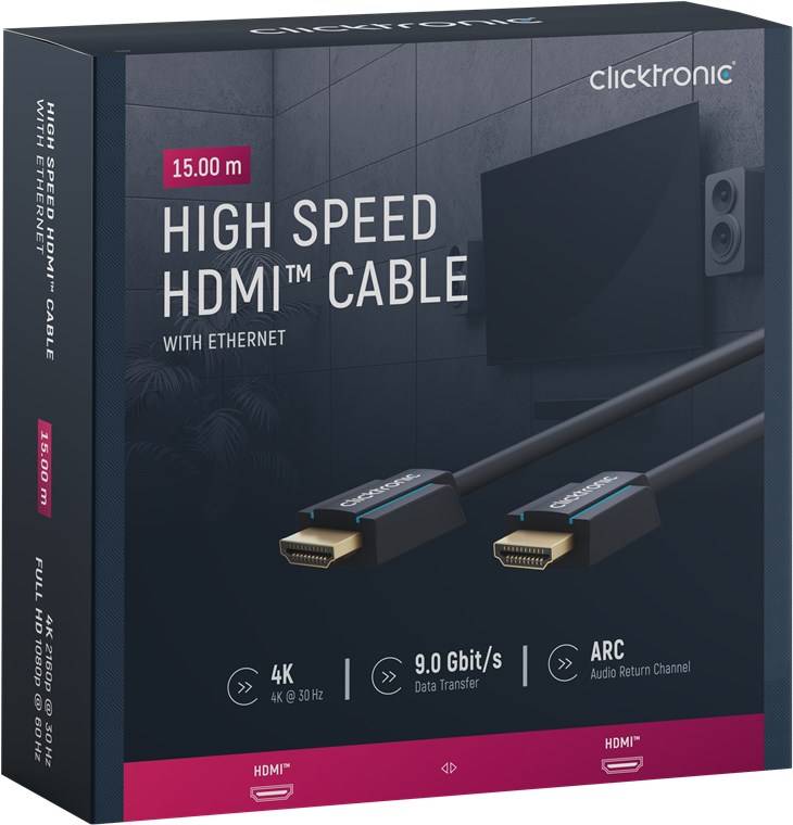 Clicktronic 70309 High-Speed-HDMI™-Kabel mit Ethernet, UHD 4K @ 30 Hz Monitorkabel Schirmung HDMI™-Stecker 15.00 m, Grau-10