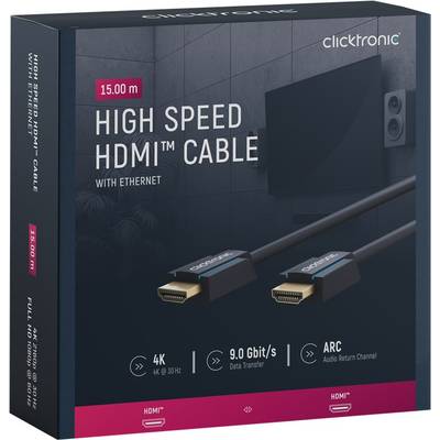 Clicktronic 70309 High-Speed-HDMI™-Kabel mit Ethernet, UHD 4K @ 30 Hz Monitorkabel Schirmung HDMI™-Stecker 15.00 m, Grau-10