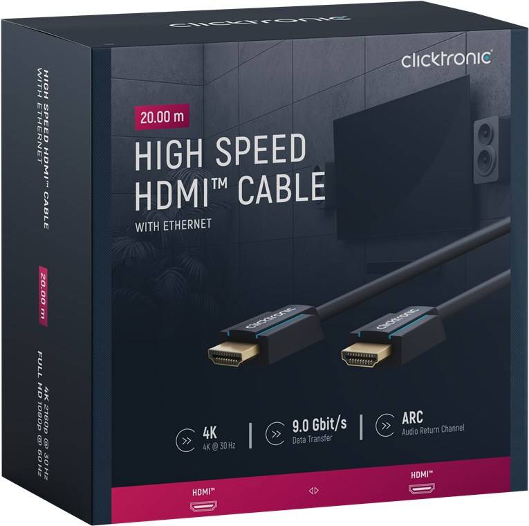 Clicktronic 70310 High-Speed-HDMI™-Kabel mit Ethernet, UHD 4K @ 30 Hz Monitorkabel Schirmung HDMI™-Stecker 20.00 m, Grau-10