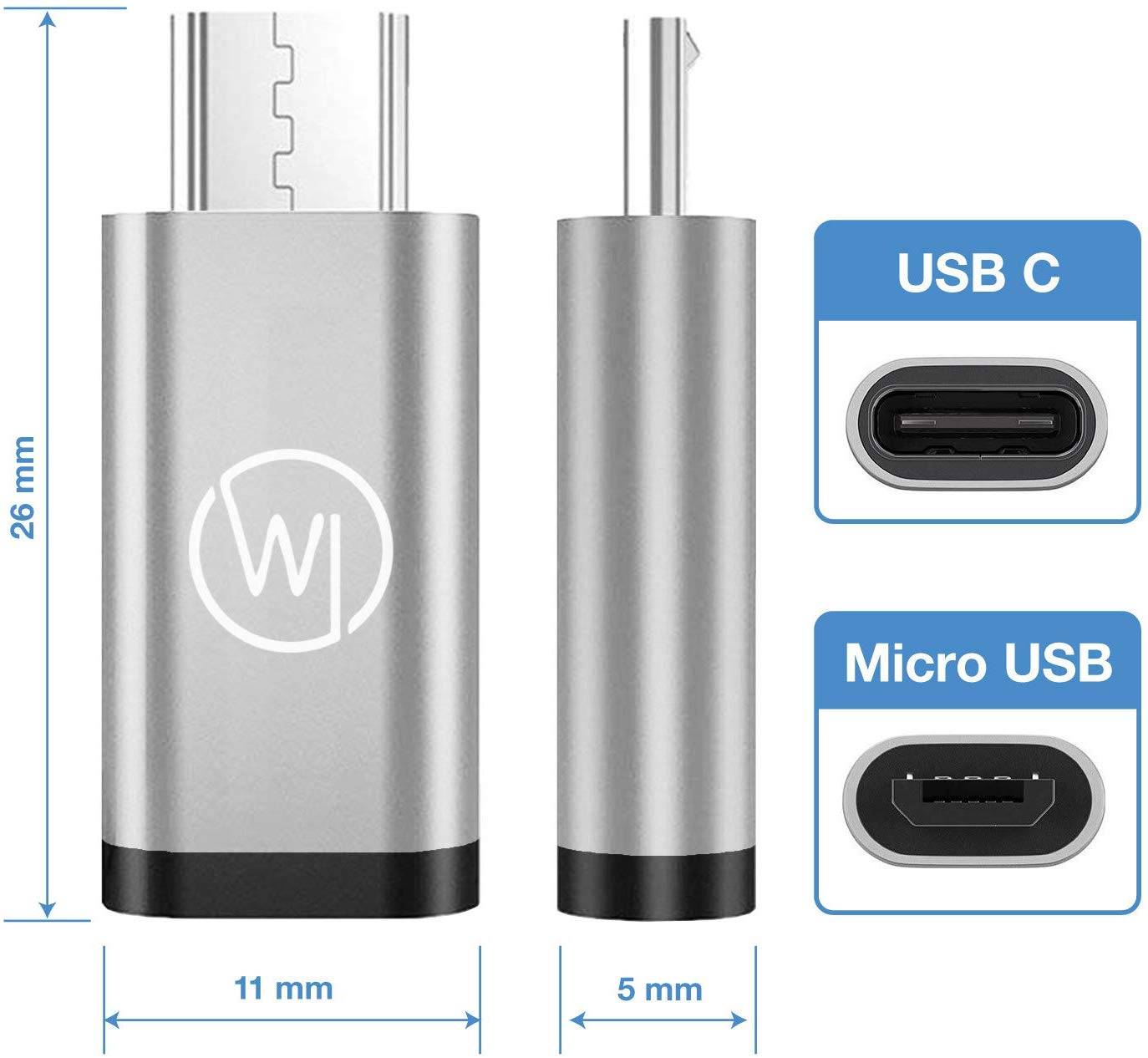 Wicked Chili USB C Adapter auf USB A (USB 3.2 Gen 1 SuperSpeed-USB-Adapter) + MicroUSB zu USB-C Adapter OTG Alu-Adapter-1