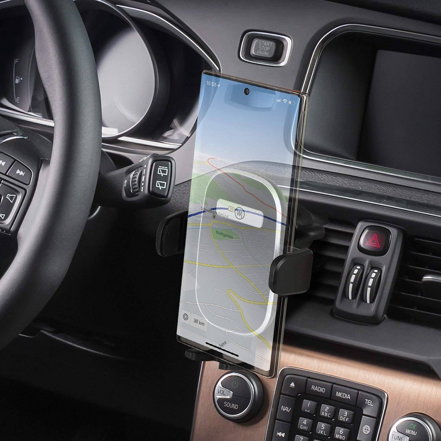 Accezz ﻿Handyhalterung Auto für das iPhone 12 - Kabelloses Ladegerät -  Lüftungsgitter - Schwarz