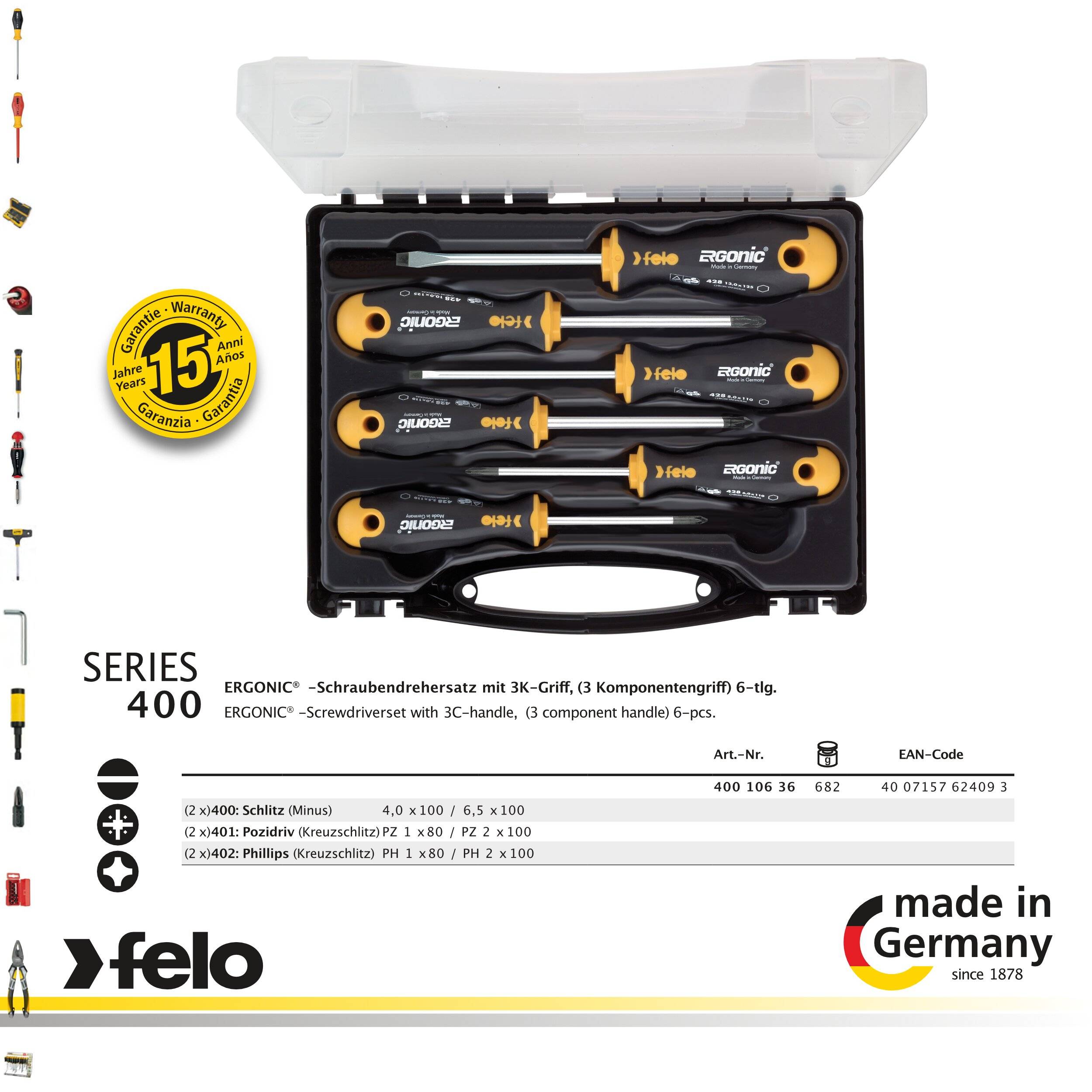 FELO Schraubendreher Satz ERGONIC, 6-tlg: 2 x Schlitz - 4 X Kreuzschlitz (2xPZ - 2xPH) im Koffer-1