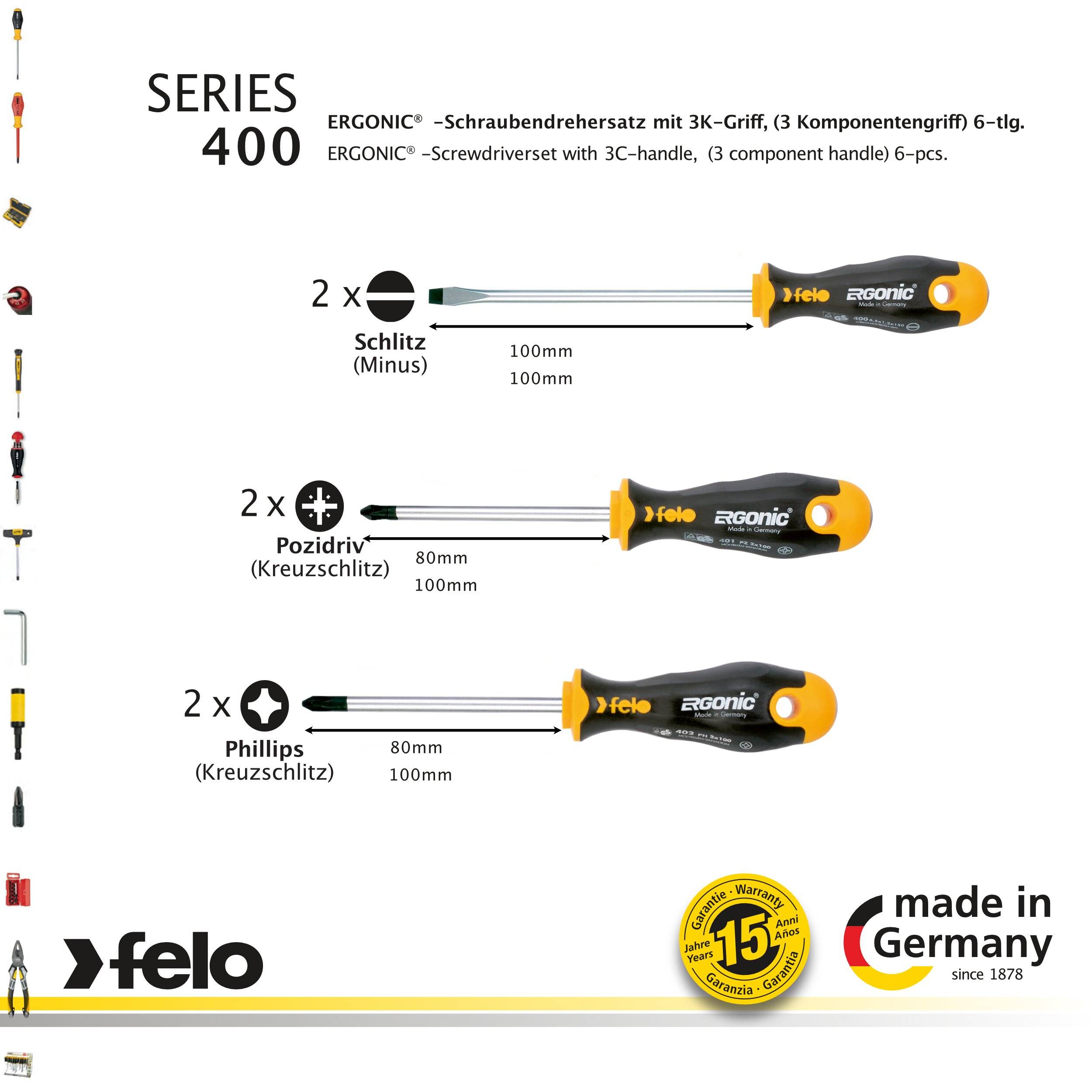 FELO Schraubendreher Satz ERGONIC, 6-tlg: 2 x Schlitz - 4 X Kreuzschlitz (2xPZ - 2xPH) im Koffer-2