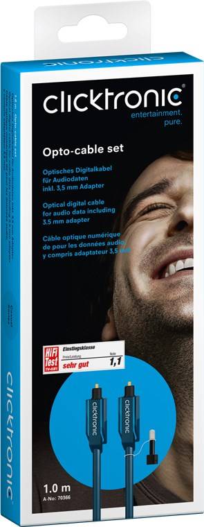 Clicktronic 70366 Toslink Kabel Audio POF Optisches Kabel Polymer Lichtwellenleiter Audiokabel Optical Cable Grau 1m-6