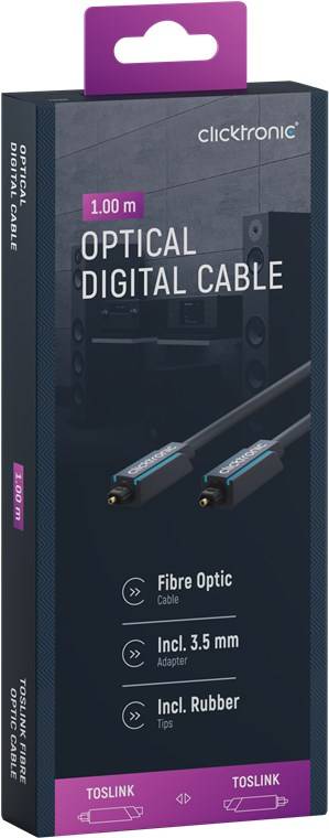 Clicktronic 70366 Toslink Kabel Audio POF Optisches Kabel Polymer Lichtwellenleiter Audiokabel Optical Cable Grau 1m-9
