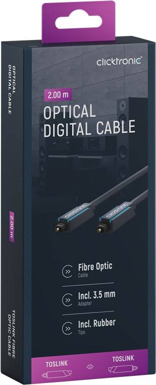 Clicktronic 70368 Toslink Kabel Audio POF Optisches Kabel Polymer Lichtwellenleiter Audiokabel Optical Cable Grau 2m-6