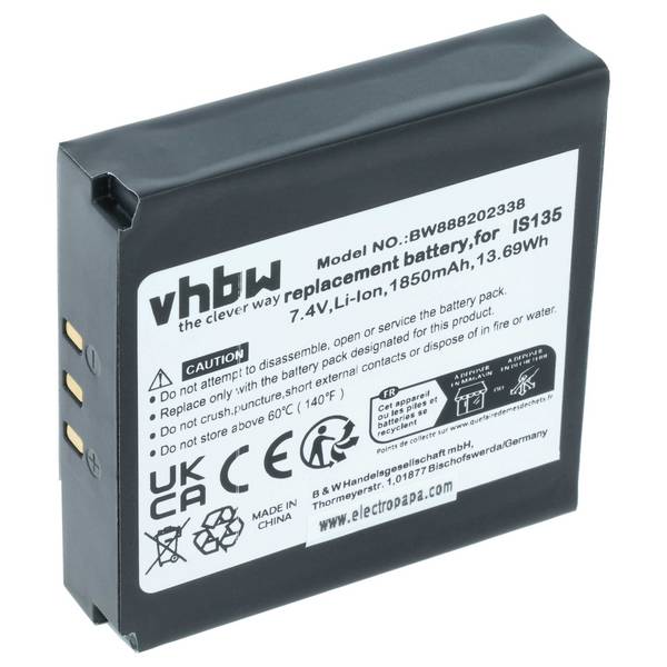 vhbw Akku Ersatz für Pax IS135 | 25B1001 für Barcodescanner POS (1850 mAh, 7,4 V, Li-Ion)