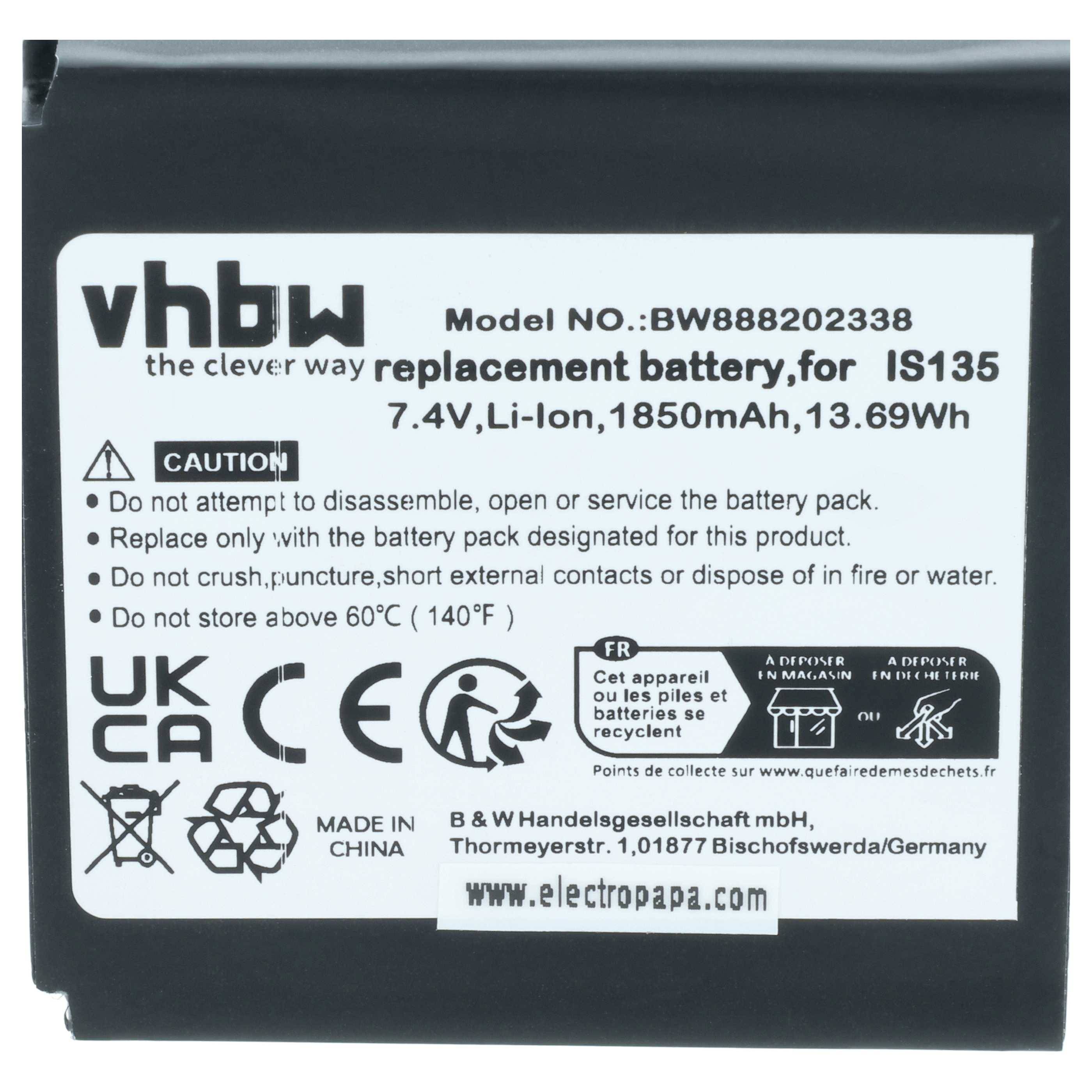 vhbw Akku Ersatz für Pax IS135 | 25B1001 für Barcodescanner POS (1850 mAh, 7,4 V, Li-Ion)-3