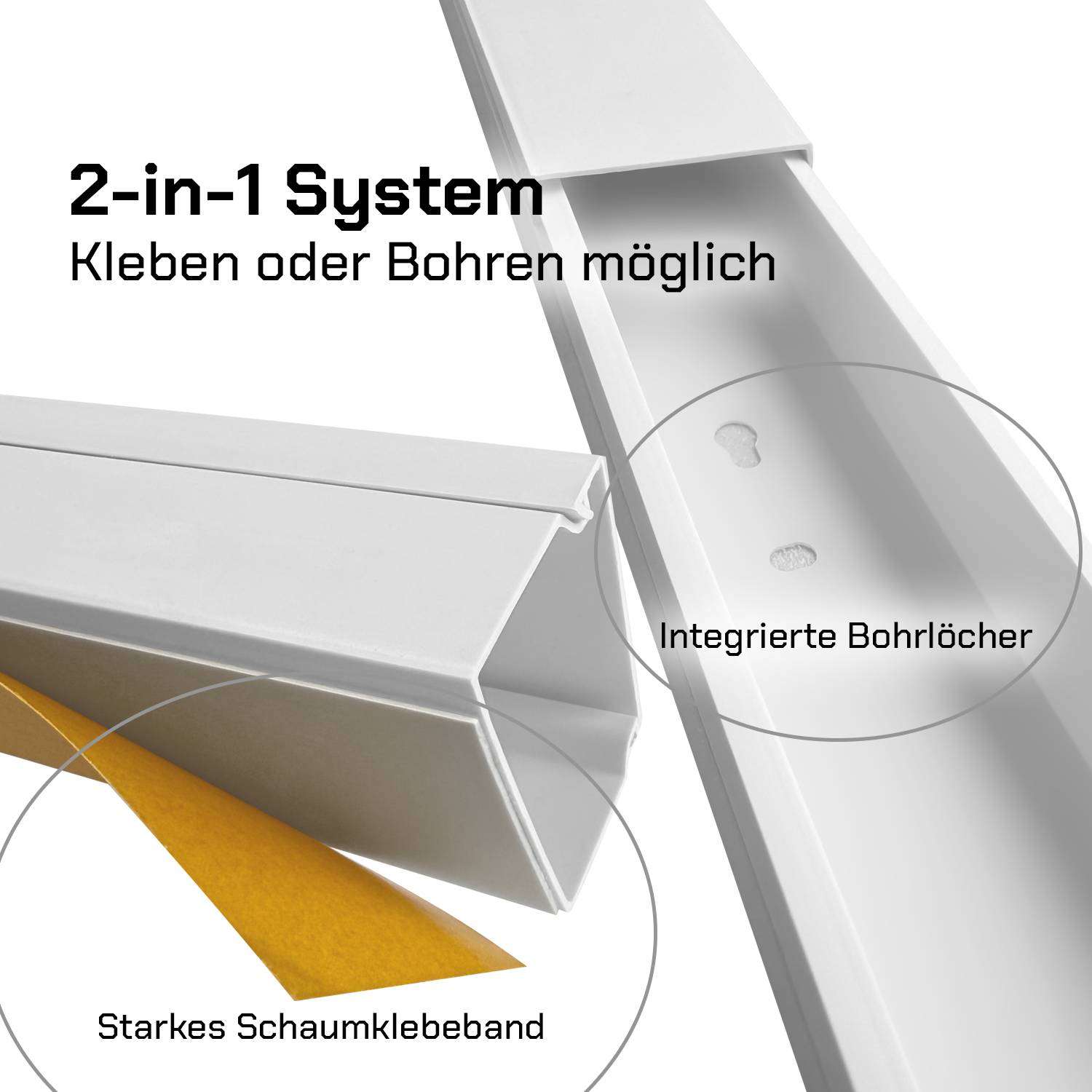 ARLI Kabelkanal selbstklebend 30x20 mm Weiß – 4m Installationskanal mit Klebeband & Bodenlochung-2