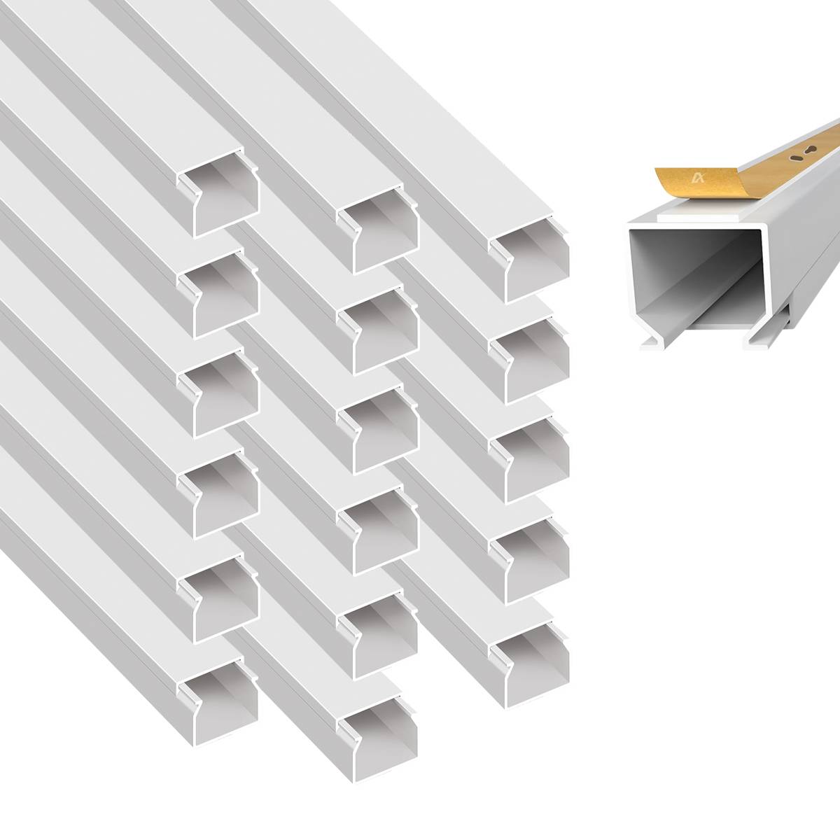 ARLI Kabelkanal selbstklebend 16x16 mm Weiß – 18m Installationskanal mit Klebeband & Bodenlochung-0