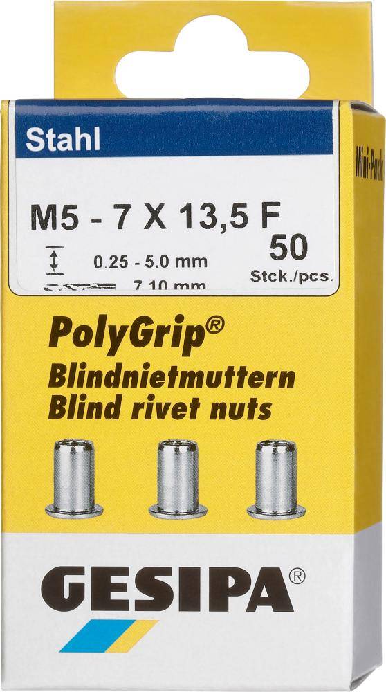 Gesipa 1464840 Blindnietmutter (Ø x L) 7 mm x 13.5 mm M5 Stahl Stahl PolyGrip® 50 St.-0