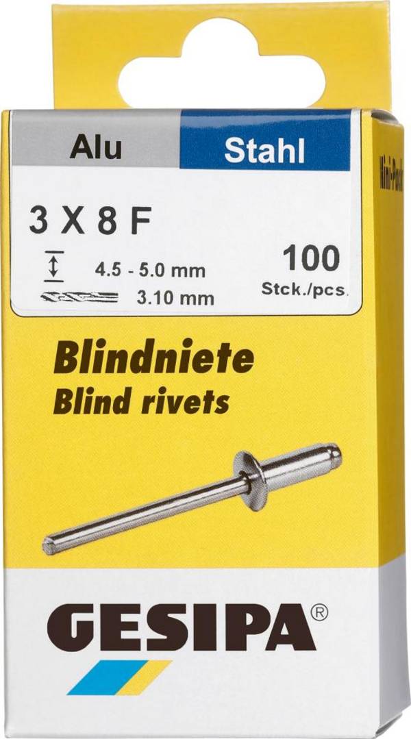 Blindniet Alu/Stahl Flachrundkopf Mini-Pack 3x8mm a 100Stück GESIPA - Artikel: 4007081304214