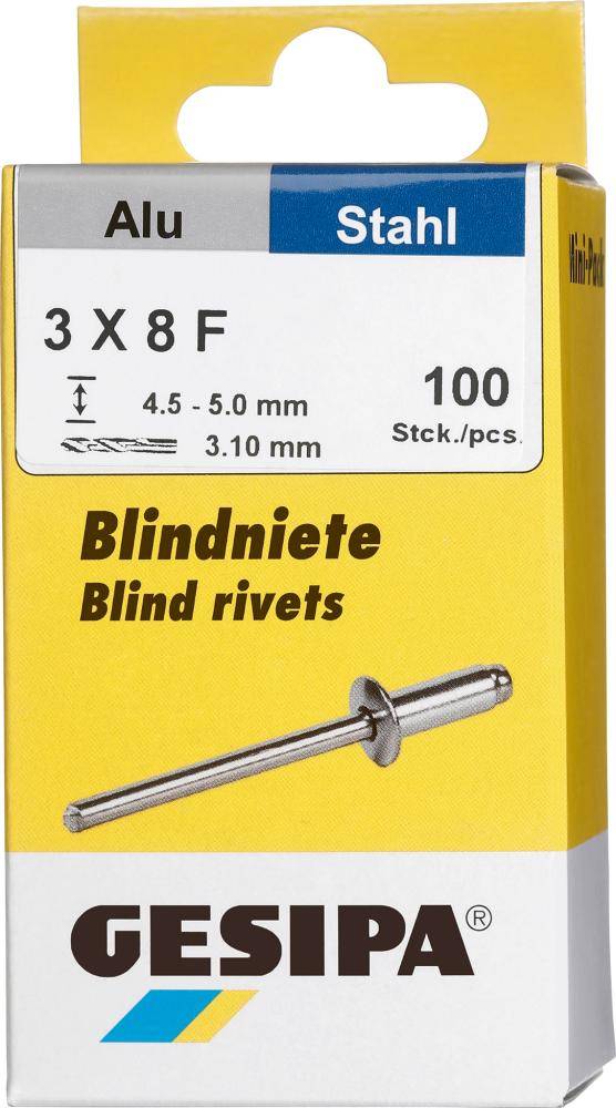 Blindniet Alu/Stahl Flachrundkopf Mini-Pack 3x8mm a 100Stück GESIPA - Artikel: 4007081304214-0