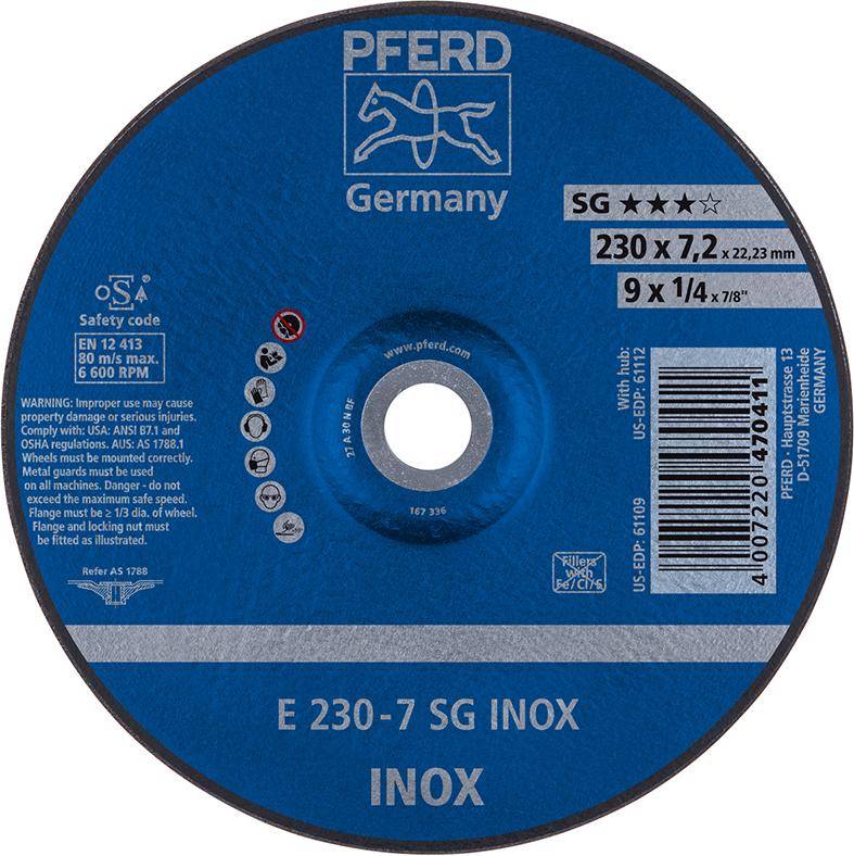 Schruppscheibe gekröpft für V2A A30NSG 178x7,2mm PFERD - Artikel: 4007220470398-0