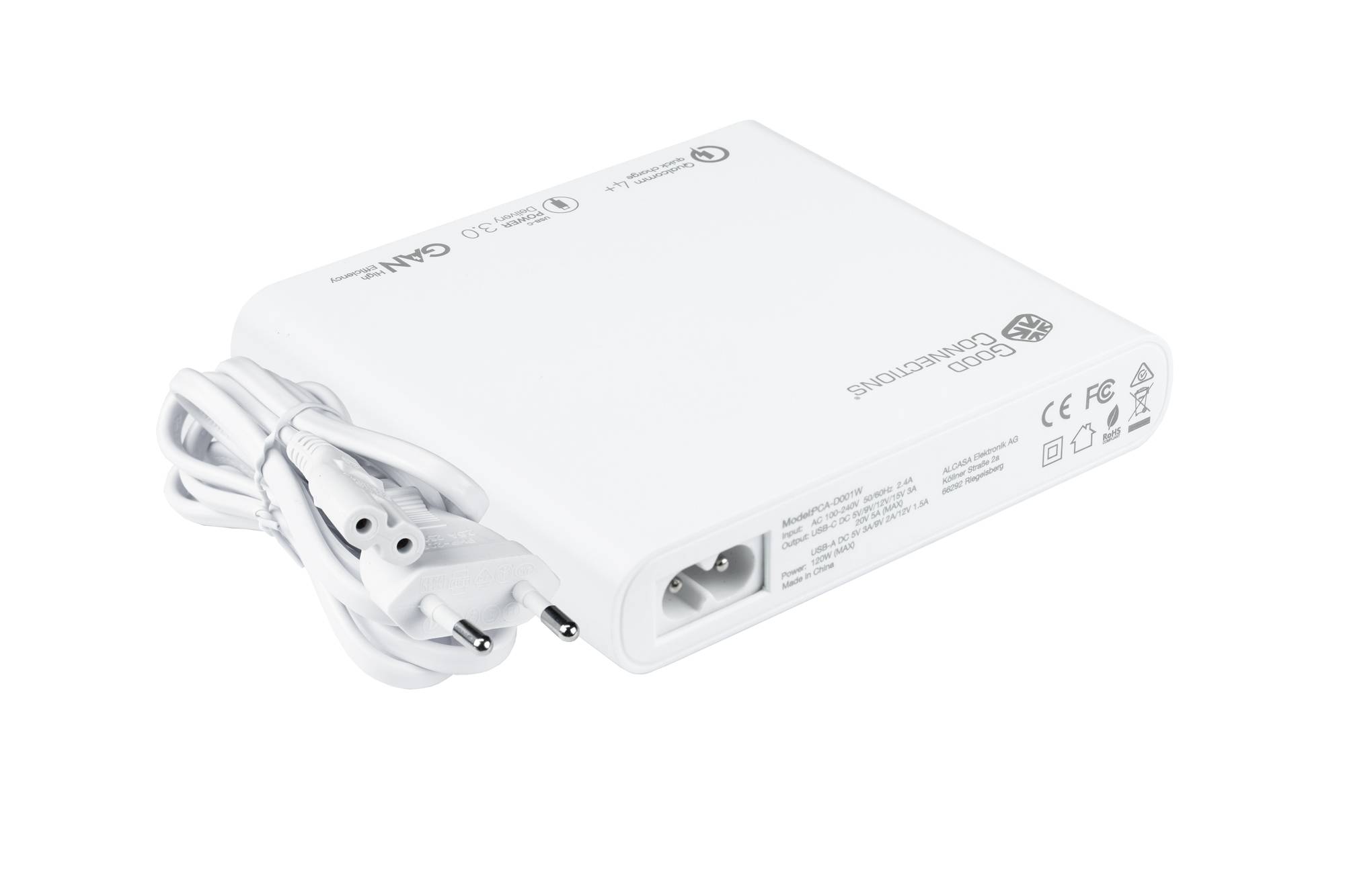 USB-Desktop-Schnellladestation 120W mit GaN-Technologie, 4-Port (2x USB-C™ und 2x USB-A)weiß, Good Connections®-1