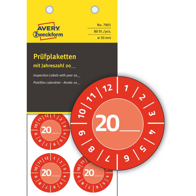 AVERY ZWECKFORM - 7901 Prüfplakette 20XX Rot O 30 mm 30 80 St.-0