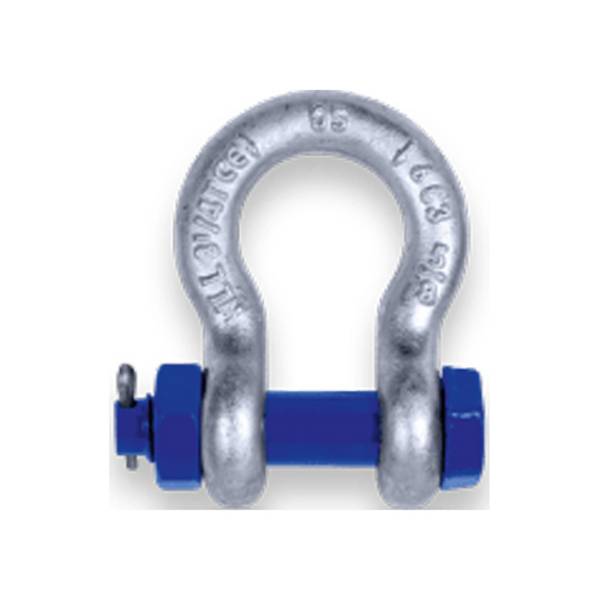 SAFETEX Feuerverzinkte Schäkel (WLL 3.250 kg | geschweifte Form mit 5/8" Bolze, Mutter und Splint) - silber/blau