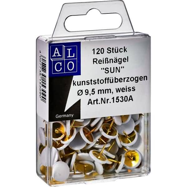 Reißnagel Sun Metall 9,5mm weiß VE=120 Stück-0