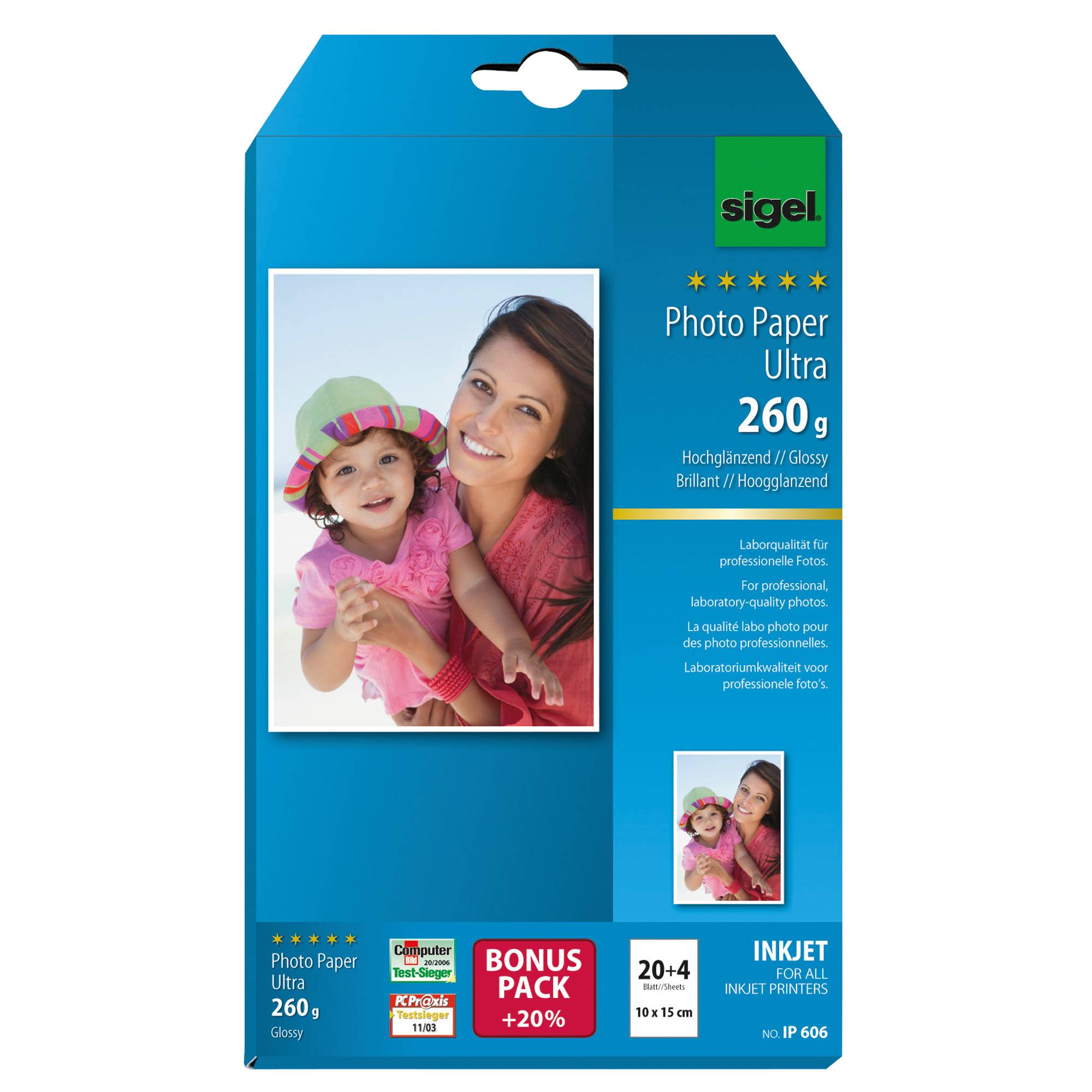 SIGEL Inkjetpapier ULTRA IP606 10x15cm hochglänzend 24 Bl./Pack. - Artikel: 110209200-3