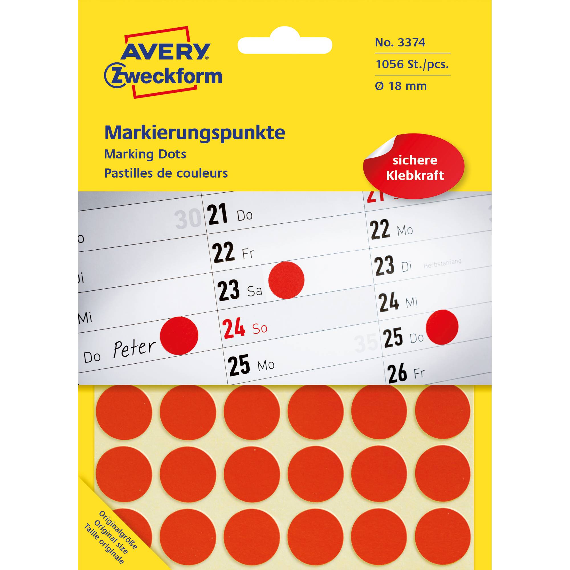 Avery Zweckform Markierungspunkt 3374 18mm rot 1.056 St./Pack. - Artikel: 129047130-3