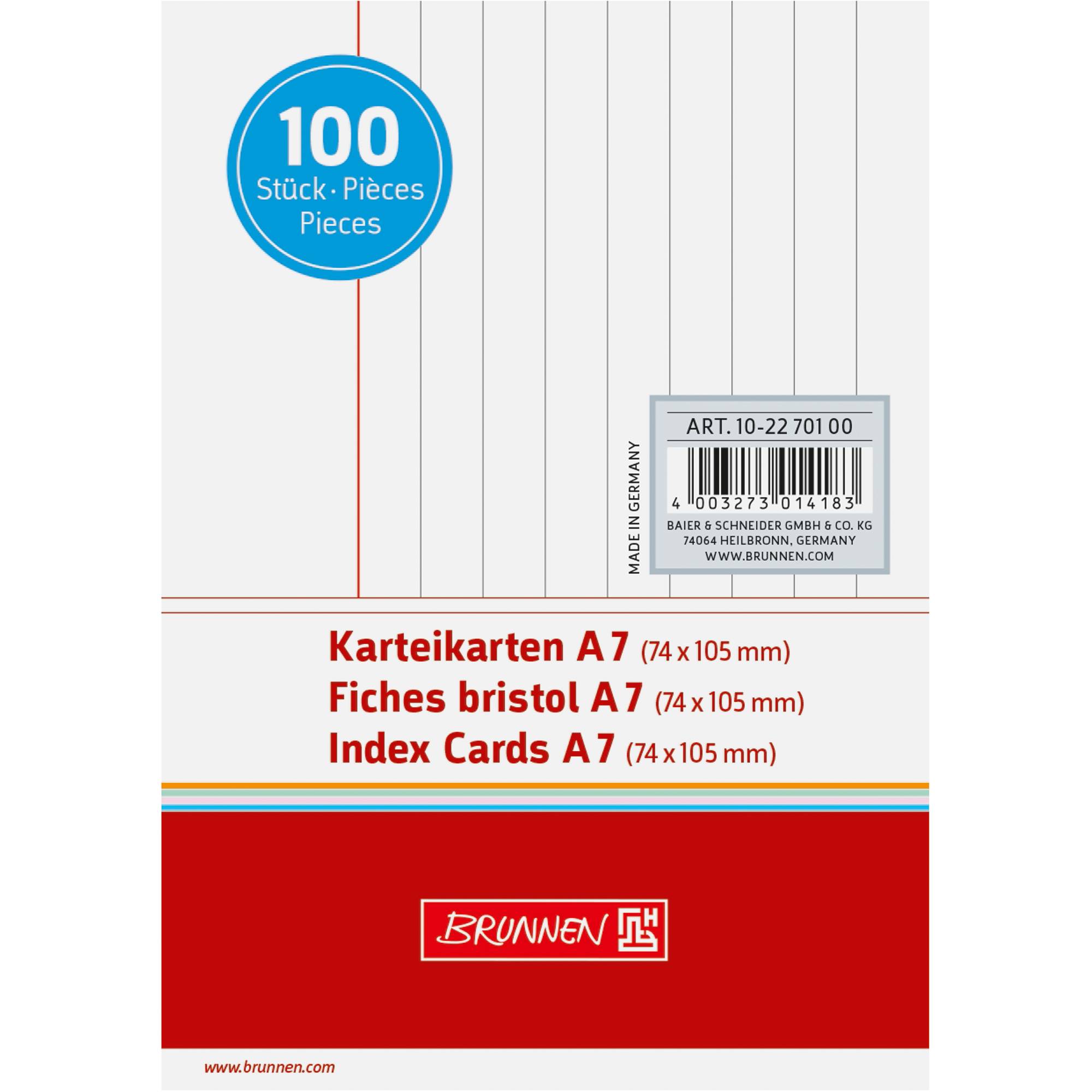 BRUNNEN Karteikarte 102270100 DIN A7 liniert ws 100 St./Pack. - Artikel: 145000501-0