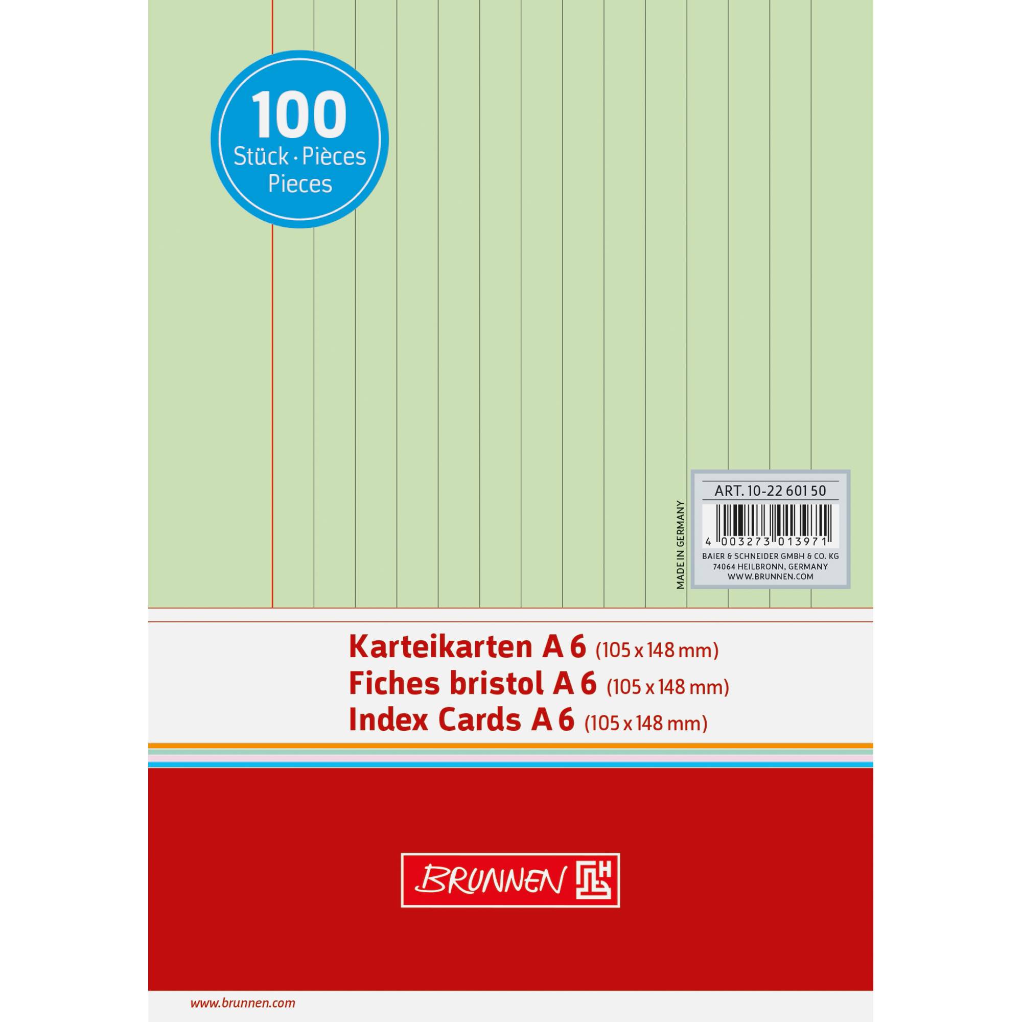 BRUNNEN Karteikarte 102260150 DIN A6 liniert gn 100 St./Pack. - Artikel: 145000460-1