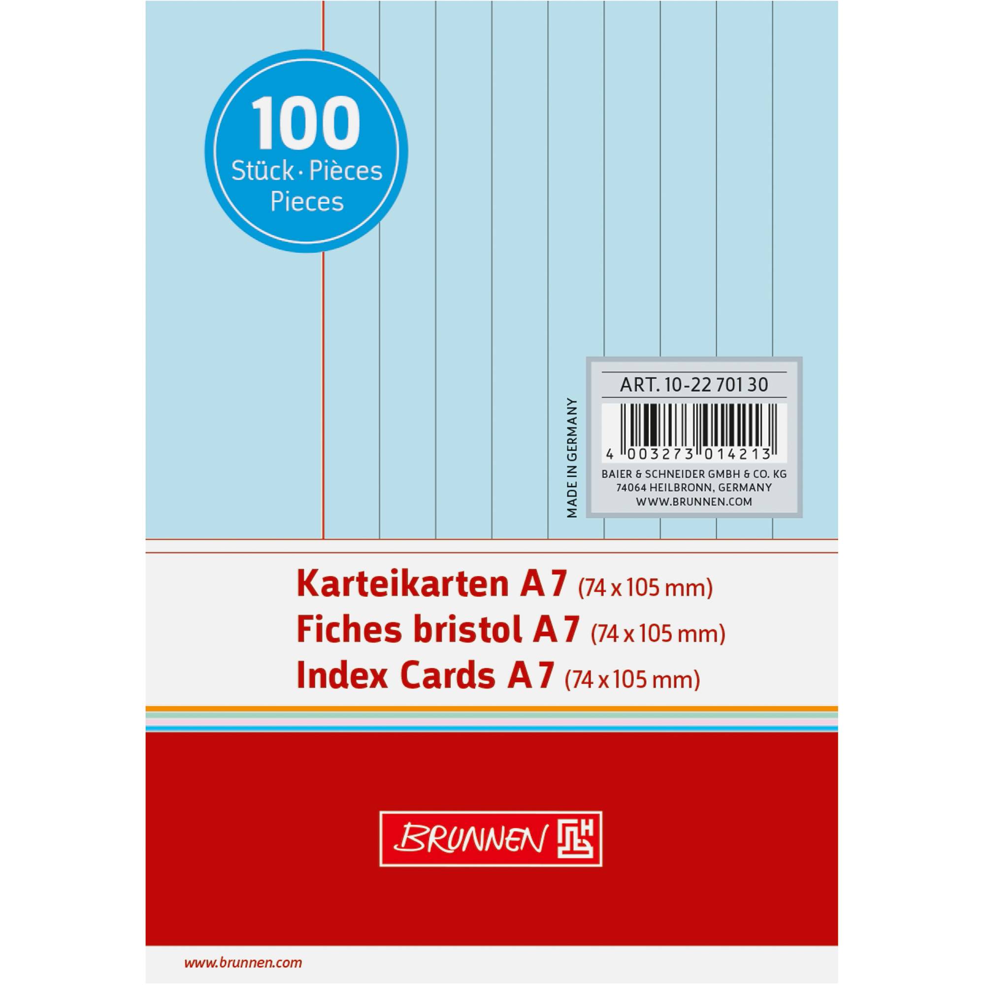 BRUNNEN Karteikarte 102270130 DIN A7 liniert bl 100 St./Pack. - Artikel: 145000550-1