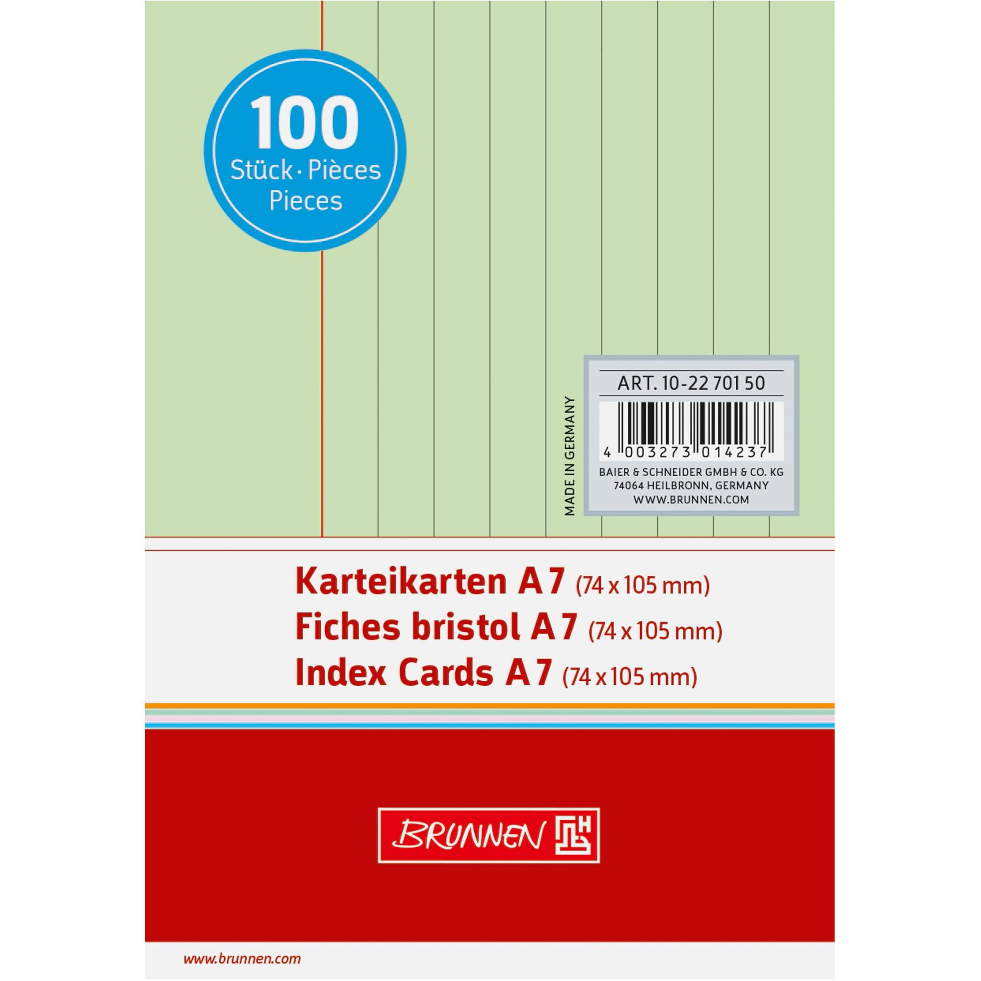 BRUNNEN Karteikarte 102270150 DIN A7 liniert gn 100 St./Pack. - Artikel: 145000560-1
