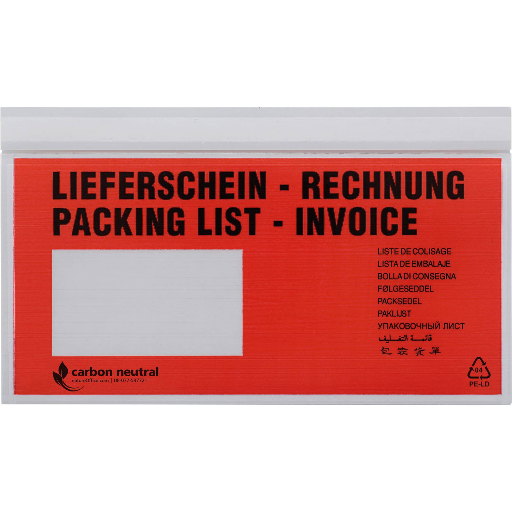 UNIPACK Dokumententasche V722182 DL 70my rt/sw 500 St./Pack. - Artikel: 161009100-0