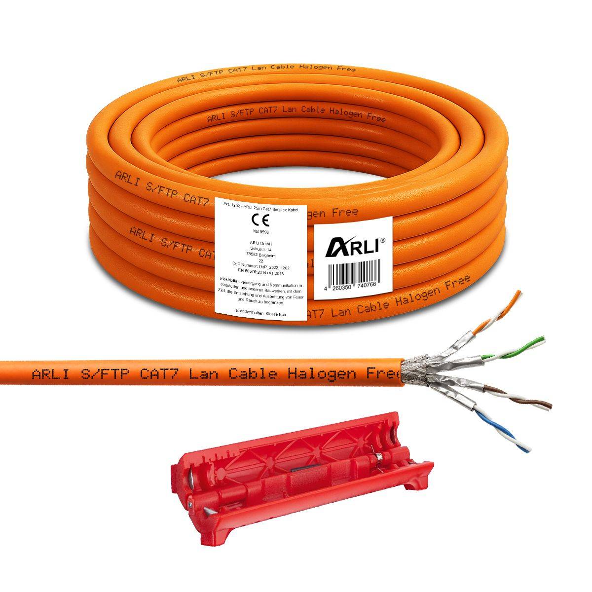 Cat7 Verlegekabel 25 m S/FTP LSZH Netzwerkkabel + Universal Abisoliermesser-0