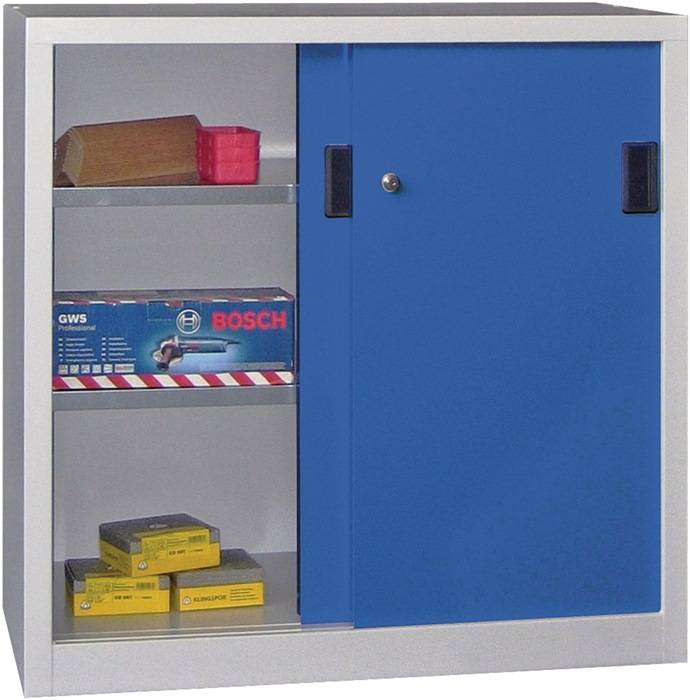 Schiebetürenschrank H1000xB1000xT500mm lichtgrau/enzianblau 2Fbd.Vollblechtüren-0