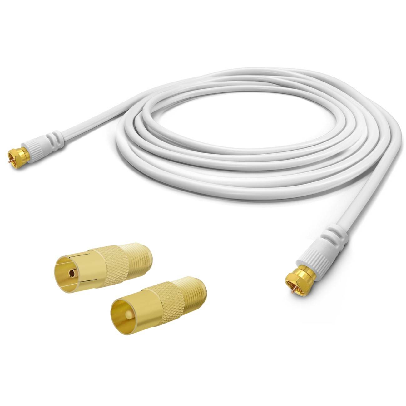20m ARLI TV Antennenkabel weiß vergoldete F-Stecker & IEC Adapter-3